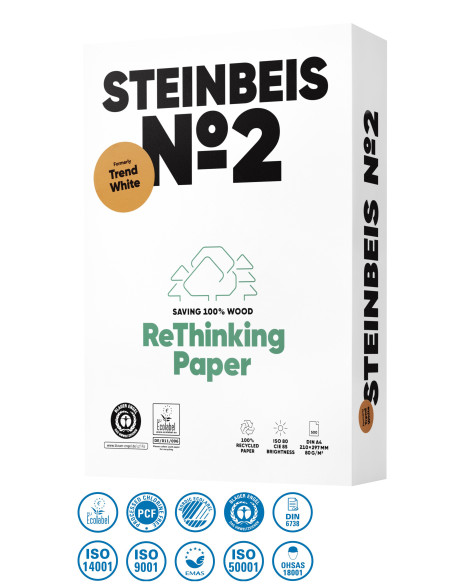 ▷ PAPEL A4 100% RECICLADO 80G 500H STEINBEIS Nº2 TREND WHITE | Taine - Imagen 1