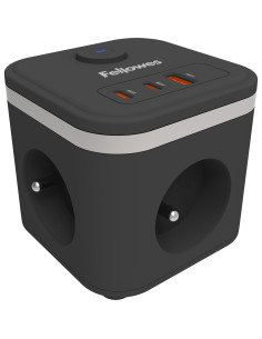 ▷ CUBO FELLOWES MULTIENCHUFE 3 TOMAS + 2XUSB C + 1 USB A NEGRO | Taine - Imagen 1