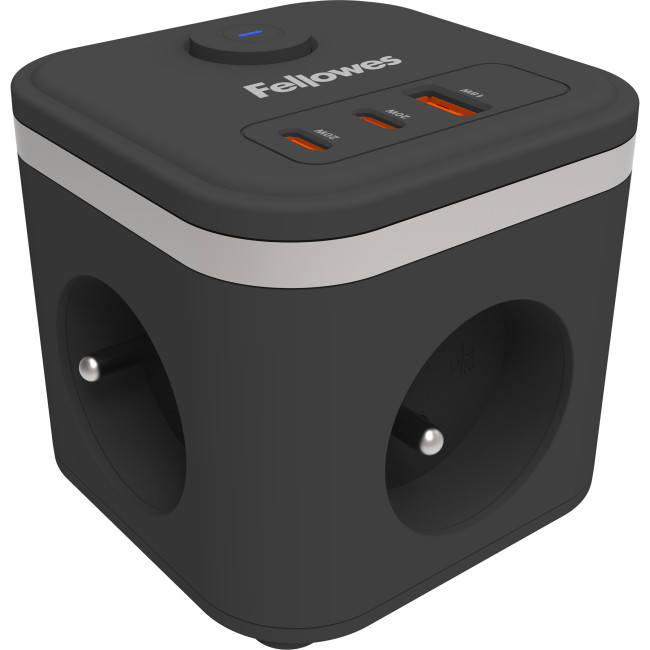 ▷ CUBO FELLOWES MULTIENCHUFE 3 TOMAS + 2XUSB C + 1 USB A NEGRO | Taine - Imagen 1