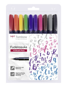 ▷ ROTULADOR TOMBOW 10 UDS FUDENOSUKE BASE AGUA PUNTA ELÁSTICA DURA | Taine - Imagen 1