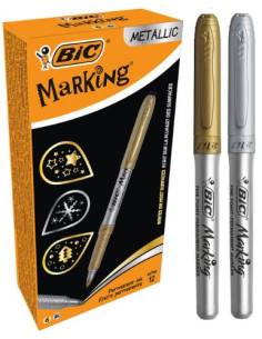 ▷ ROTULADORES BIC 12 UDS ORO/PLATA MARKING METALLIC PERMANENTE | Taine - Imagen 1