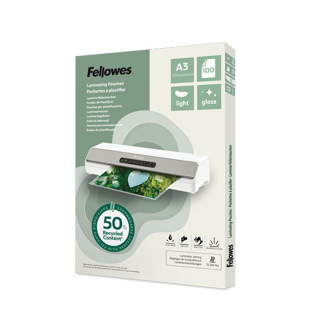 ▷ FUNDAS FELLOWES PLASTIFICAR RECICLADAS A3 80 MICRAS | Taine - Imagen 1