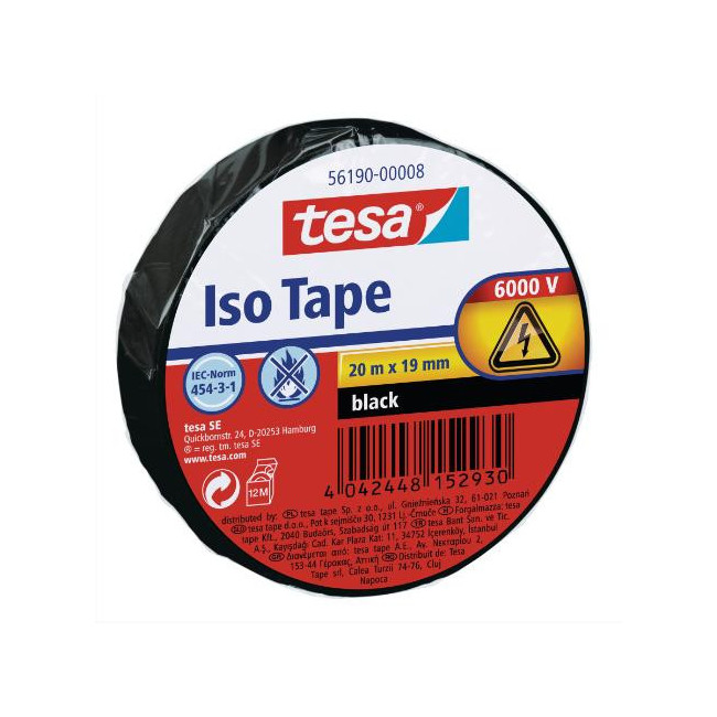 ▷ CINTA AHESIVA TESA AISLANTE PVC 20M X 19MM NEGRO | Taine - Imagen 1