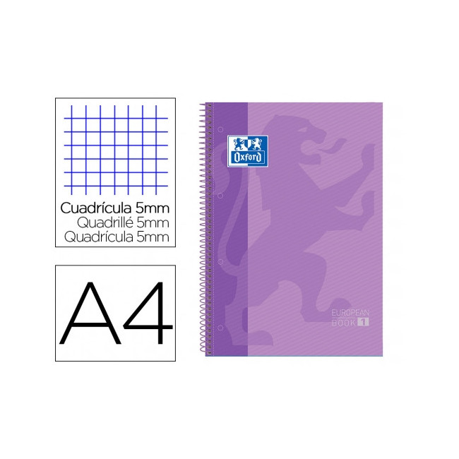 ▷ CUADERNO OXFORD LILA MICROPERFORADO A4+ 80H.90G C.5MM T/D | Taine - Imagen 1