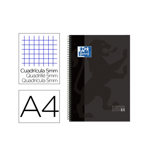 ▷ CUADERNO OXFORD NEGRO MICROPERFORADO A4 80H.90G C.5MM T/D | Taine - Imagen 1