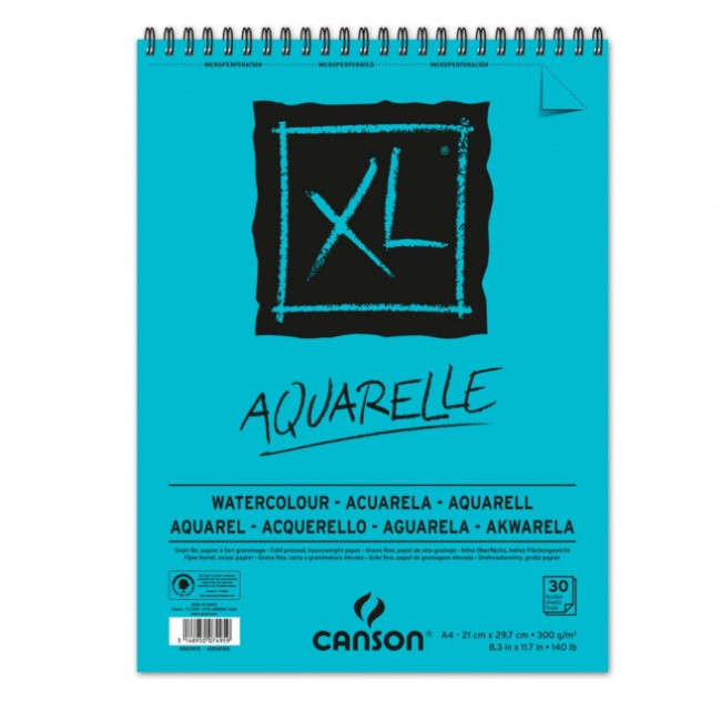 ▷ BLOC CANSON DIBUJO ACUARELA ESPIRAL A4 30H MICR XL FINO 300G 25+5hj | Taine - Imagen 1