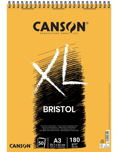 ▷ BLOC DIBUJO CANSON XL A3 50H 180G BISTROL ESPIRAL MICR DRAWING | Taine - Imagen 1