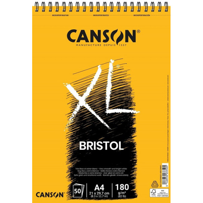 ▷ BLOC DIBUJO CANSON XL A4 50H 180G BISTROL ESPIRAL MICR DRAWING | Taine - Imagen 1