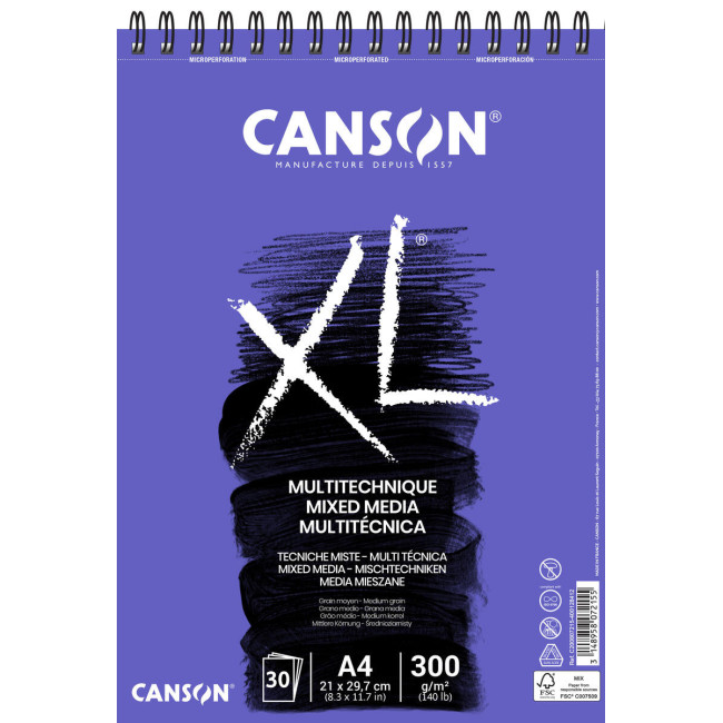 ▷ BLOC DIBUJO CANSON XL A4 30H 300G TEXTURED ESPIRAL MICR | Taine - Imagen 1