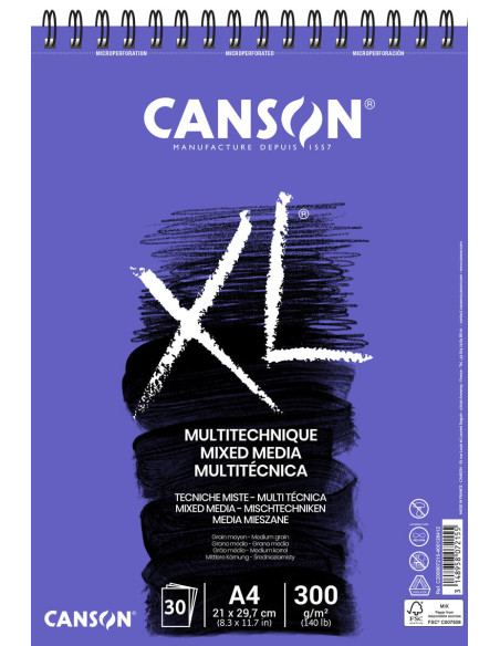 ▷ BLOC DIBUJO CANSON XL A4 30H 300G TEXTURED ESPIRAL MICR | Taine - Imagen 1