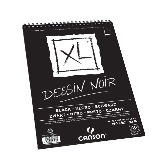 ▷ BLOC DIBUJO CANSON XL A4 20H 150G NOIR ESPIRAL MICR DRAWING | Taine - Imagen 1