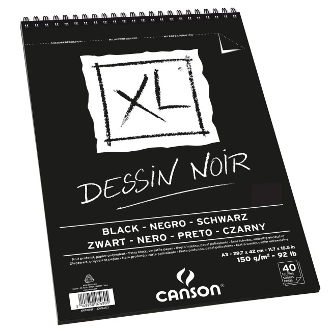 ▷ BLOC DIBUJO CANSON XL A3 20H 150G NOIR ESPIRAL MICR DRAWING | Taine - Imagen 1