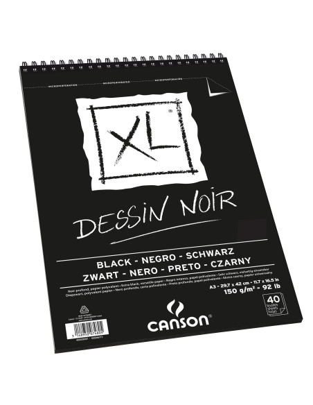 ▷ BLOC DIBUJO CANSON XL A3 20H 150G NOIR ESPIRAL MICR DRAWING | Taine - Imagen 1