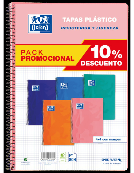 ▷ PACK 4+1 CUADERNO OXFORD FOLIO 80H 90GR 4MM TB V | Taine - Imagen 1