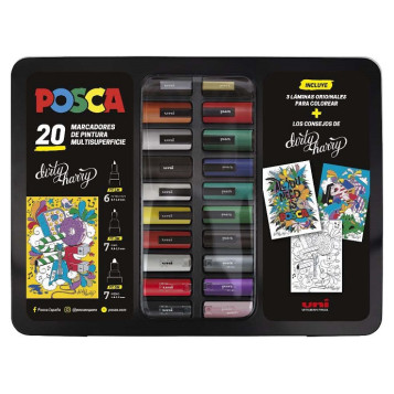 ▷ SET ROTULADORES POSCA 20 UDS PC1M PC3M PC5M MALETA METALICA | Taine - Imagen 1