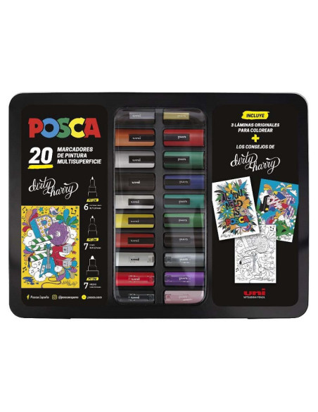 ▷ SET ROTULADORES POSCA 20 UDS PC1M PC3M PC5M MALETA METALICA | Taine - Imagen 1