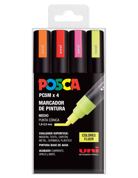 ▷ SET ROTULADORES POSCA 4 UDS PC5M FLUOR SET | Taine - Imagen 1