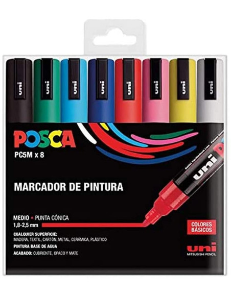 ▷ SET ROTULADORES POSCA 8 UDS PC5M BASIC | Taine - Imagen 1