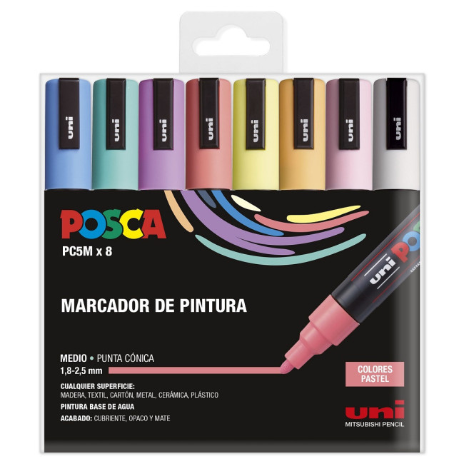 ▷ SET ROTULADORES POSCA 8 UDS PC5M PASTEL | Taine - Imagen 1