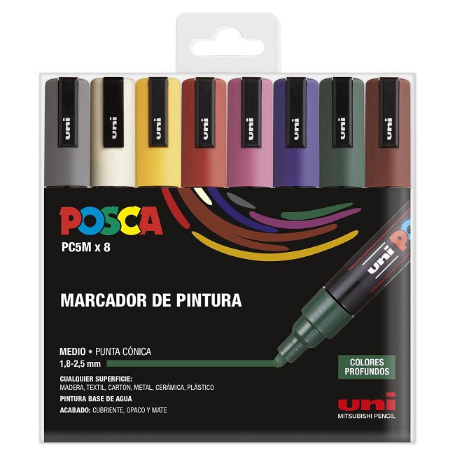 ▷ SET ROTULADORES POSCA 8 UDS PC5M OSCUROS | Taine - Imagen 1