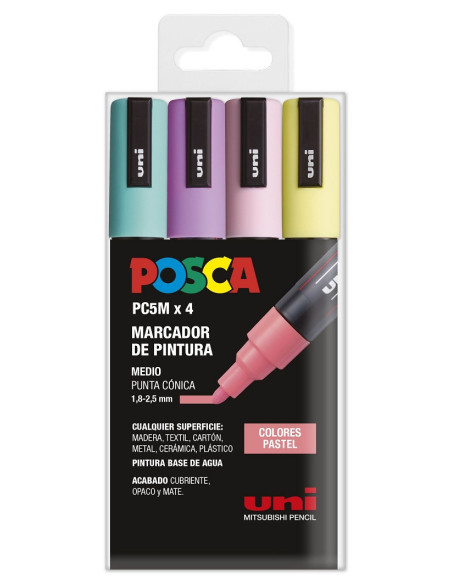 ▷ SET ROTULADORES POSCA 4 UDS PC5M SOFT PASTEL | Taine - Imagen 1