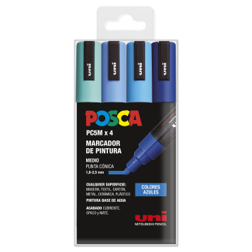 ▷ SET ROTULADORES POSCA 4 UDS PC5M AZULES | Taine - Imagen 1
