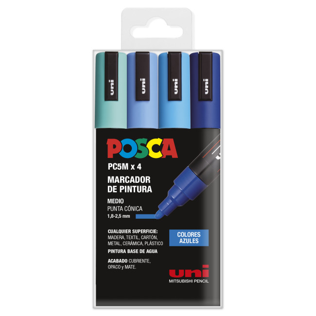 ▷ SET ROTULADORES POSCA 4 UDS PC5M AZULES | Taine - Imagen 1