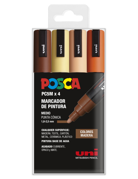 ▷ SET ROTULADORES POSCA 4 UDS PC5M MADERA | Taine - Imagen 1