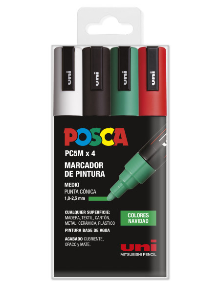 ▷ SET ROTULADORES POSCA 4 UDS PC5M NAVIDAD | Taine - Imagen 1