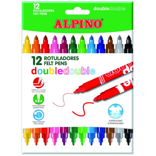 ▷ ROTULADORES ALPINO 12 UDS COLORES DOBLE PUNTA | Taine - Imagen 1
