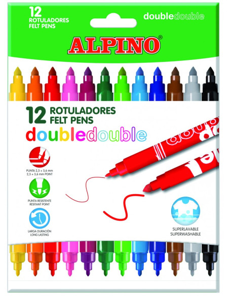 ▷ ROTULADORES ALPINO 12 UDS COLORES DOBLE PUNTA | Taine - Imagen 1