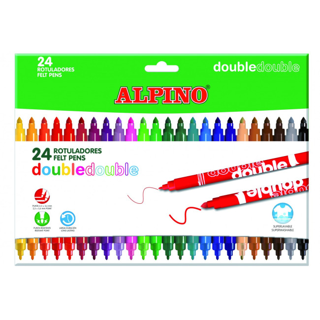 ▷ ROTULADORES ALPINO 24 UDS COLORES DOBLE PUNTA . | Taine - Imagen 1