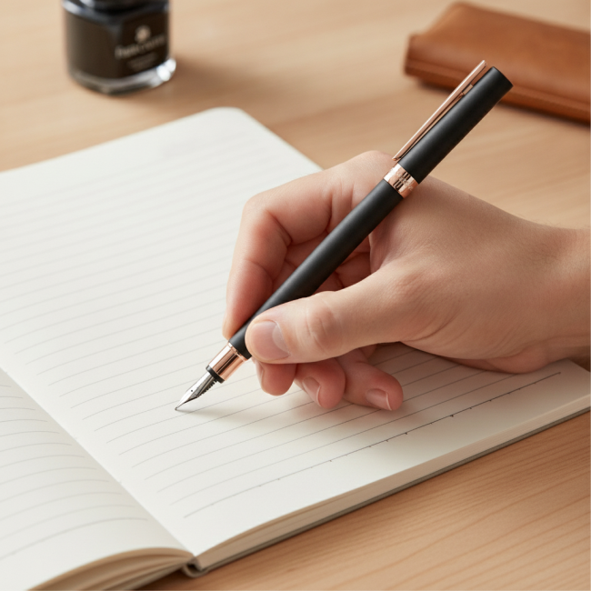 ▷ PLUMA NEO SLIM NEGRO MATE-ORO ROSÉ P.M FABER CASTELL | Taine - Imagen 2