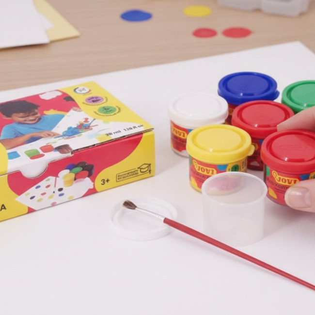 ▷ TEMPERA CAJA 7 BOTES 35 ML COLORES SURTIDOS + PINCEL JOVI | Taine - Imagen 2