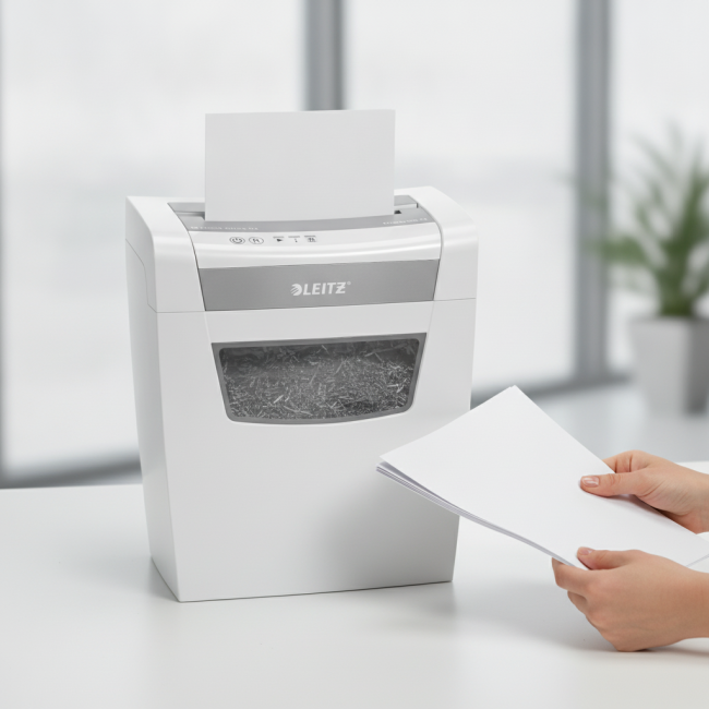 ▷ DESTRUCTORA LEITZ IQ HOME OFFICE P4, BLANCO/PLATA | Taine - Imagen 2