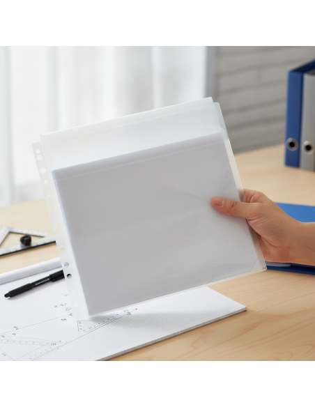 ▷ FUNDAS GRAFOPLAS MULTITALADRO FUELLE A4 CON SOLAPA PVC 180 MICRAS BOLSA 5U | Taine - Imagen 2