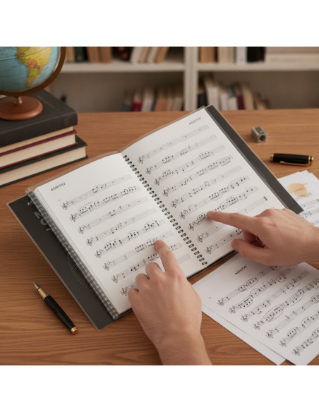 ▷ CUADERNO ADDITO 12PENTAGRAMAS ESPIRAL 20FUNDAS TRANSP.PORTAPARTITURAS CONCERT | Taine - Imagen 2
