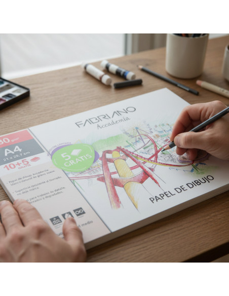 ▷ LAMINAS FABRIANO DIBUJO A4+ RECUADRO 130G 10HJ GRANO NAT.ESCUELA | Taine - Imagen 2