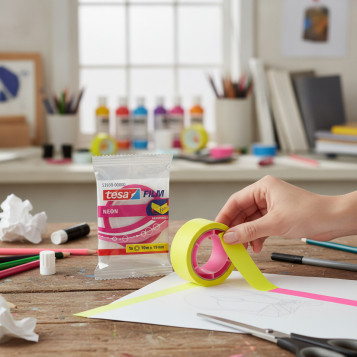 ▷ CINTA ADEHSIVA TESAFILM® NEON 10M x 19MM AMARILLO/ROSA TESA | Taine - Imagen 2