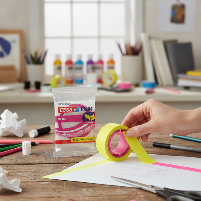 ▷ CINTA ADEHSIVA TESAFILM® NEON 10M x 19MM AMARILLO/ROSA TESA | Taine - Imagen 2