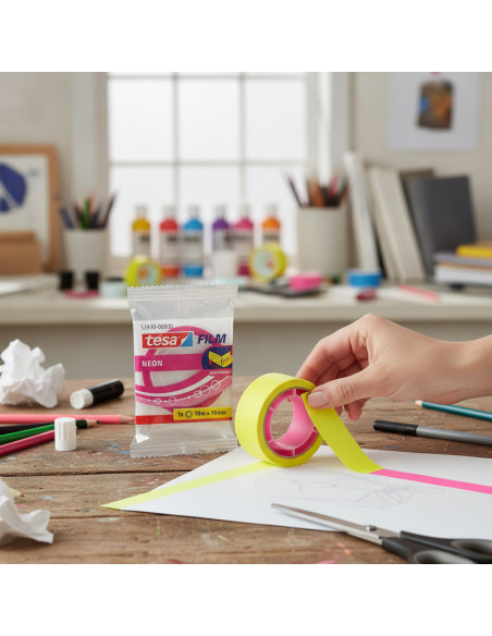 ▷ CINTA ADEHSIVA TESAFILM® NEON 10M x 19MM AMARILLO/ROSA TESA | Taine - Imagen 2