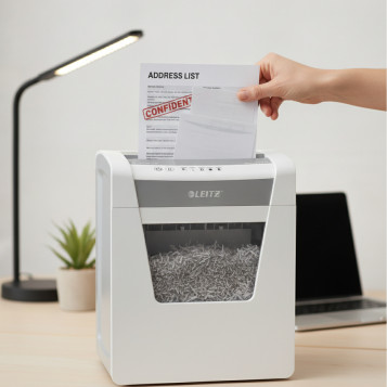 ▷ DESTRUCTORA LEITZ IQ OFFICE P5, BLANCO/PLATA | Taine - Imagen 2