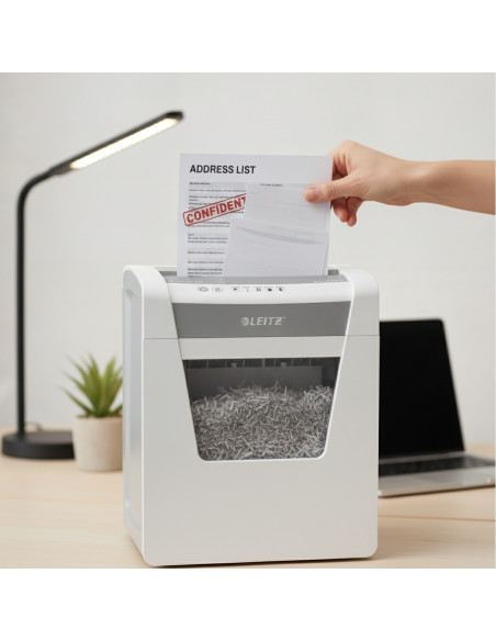 ▷ DESTRUCTORA LEITZ IQ OFFICE P5, BLANCO/PLATA | Taine - Imagen 2