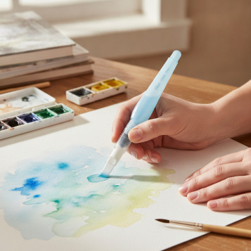 ▷ PINCEL PENTEL PLANO ACUARELABLE CON DEPOSITO DE AGUA | Taine - Imagen 2