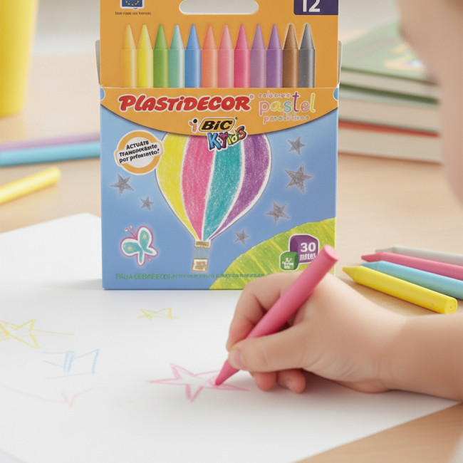 ▷ CAJA CERAS PLASTIDECOR 12 UDS PASTEL KIDS SURTIDO | Taine - Imagen 2