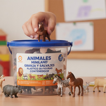 ▷ ANIMALES MINILAND GRANJA Y SALVAJES PLASTICO 30 FIGURAS CONTENEDOR | Taine - Imagen 2