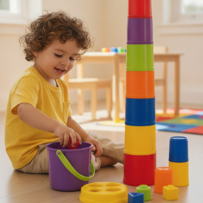 ▷ GIANTTE DOS EN UNO CUBO 10 VASITOS APILABLES MINILAND | Taine - Imagen 2
