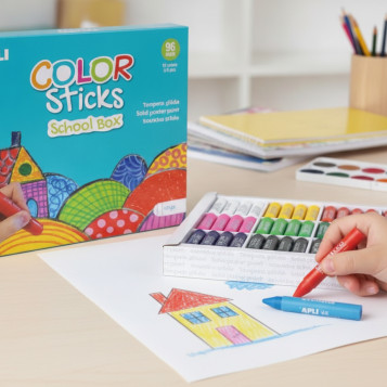 ▷ TEMPERA APLI SOLIDA SCHOOL BOX 96 UDS 12 COLORES X8 SURTIDOS STICK 10G APLI | Taine - Imagen 2