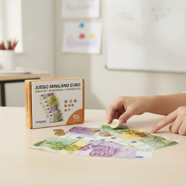 ▷ JUEGO MINILAND EURO 28 BILLETES + 80 MONEDAS + GUIA DIDACTICA | Taine - Imagen 2