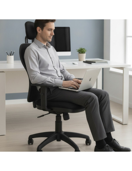 ▷ SILLA JORQUERA MALLA NEGRA ASIENTO BALI NEGRO CON CABECERO FIJO PIQUERAS Y CRESP | Taine - Imagen 2